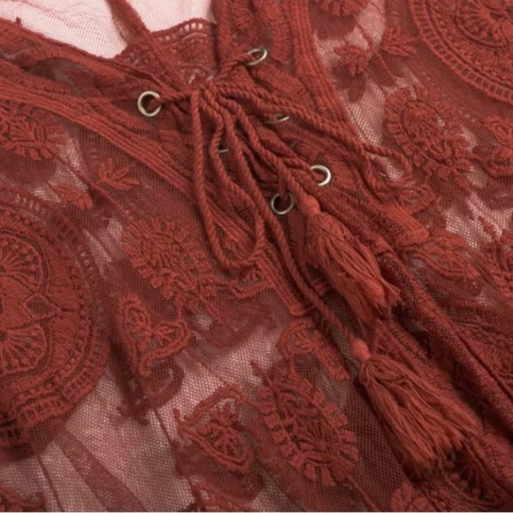 SOLD OUT Bohemian Rust Scalloped Lace Embroidered Cover Up - Picture 5 of 8